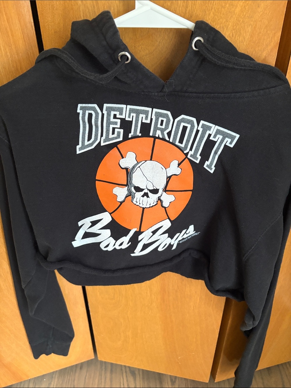 Detroit Bad Boys Black Cropped Hoodie with Orange Graphic